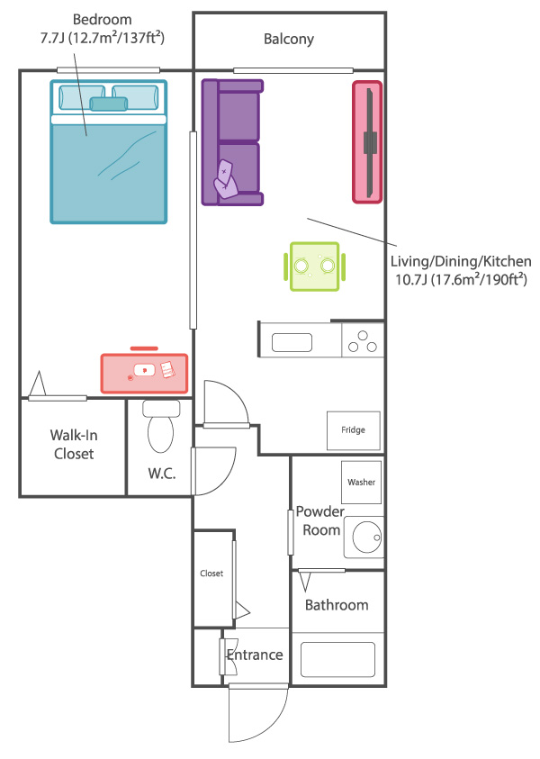 Japanese apartment layout 1 bedroom 1LDK