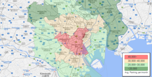 Average parking prices per Ward in Tokyo